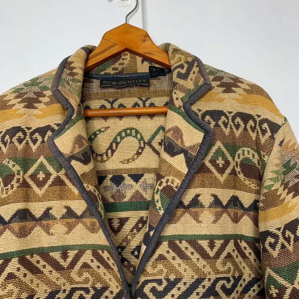 Vintage 80s New Identity women's woven cotton southwestern print blazer XL - Picture 3 of 10
